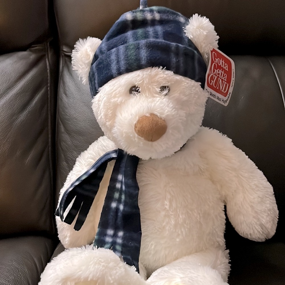 Gund stuffed bear with hat & scarf - New with tags $12!
